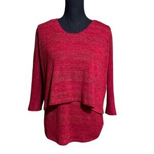 Mode De Vie Red Layer Look Sparkle Holiday Party Sweater Women's M Medium
